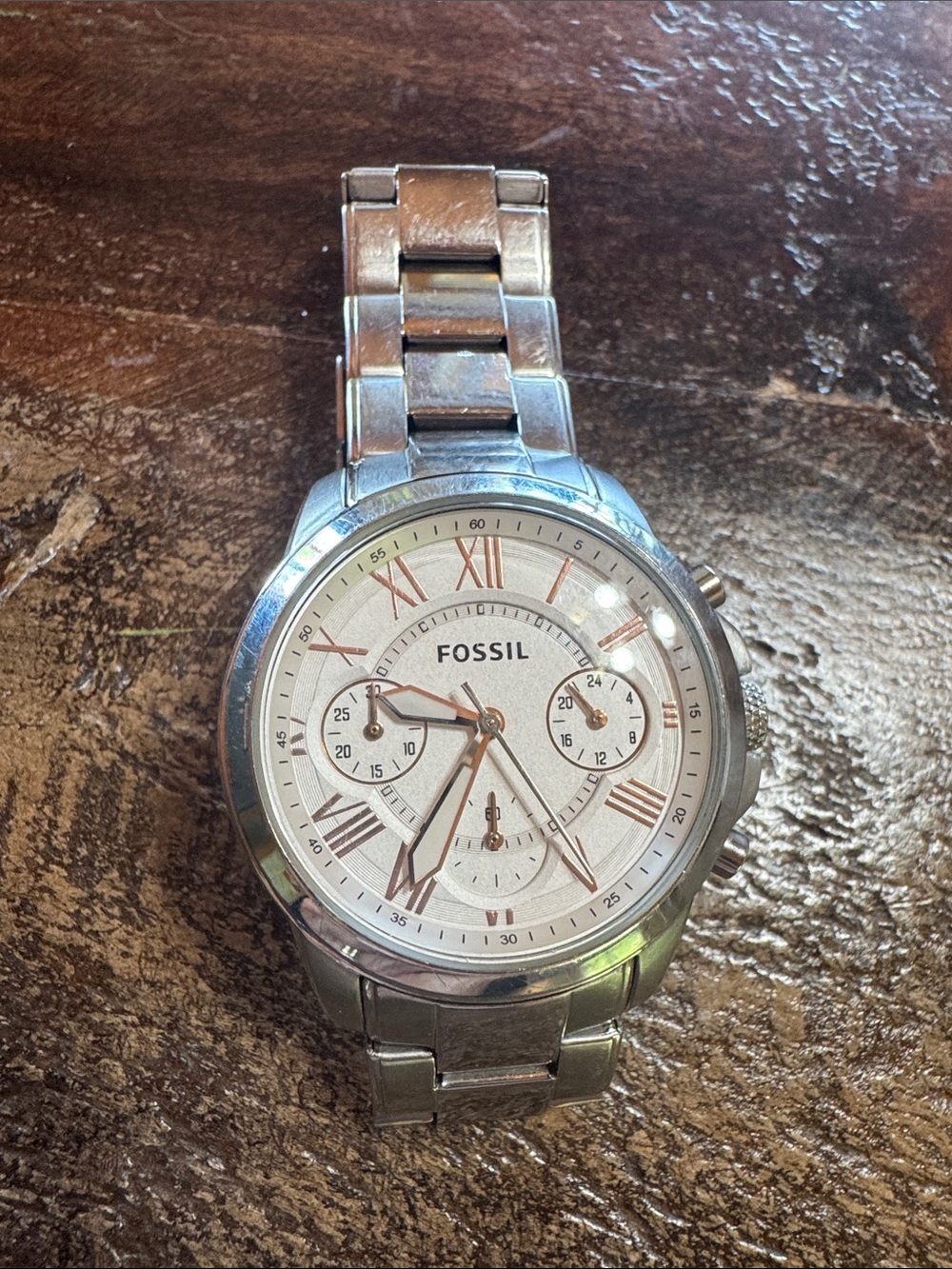 Fossil Silver Bracelet Watch with White Dial and Rose Gold Accents - Picture 3 of 9